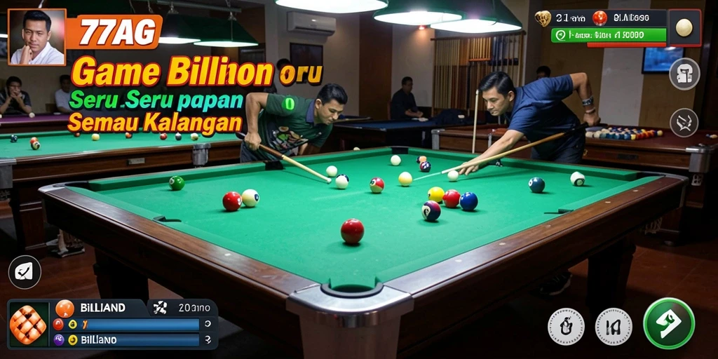 Antarmuka permainan billiard yang menawan dan realistis.