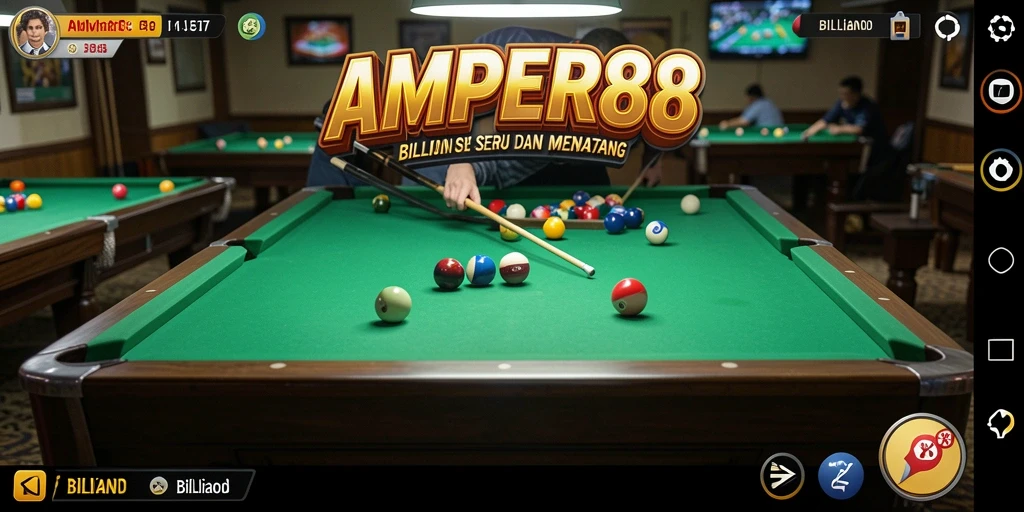 Tampilan antarmuka permainan billiard yang menarik dan intuitif.