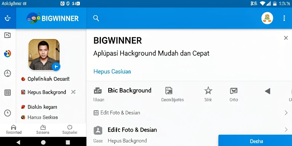 Tampilan antarmuka pengguna BIGWINNER saat menghapus background foto.